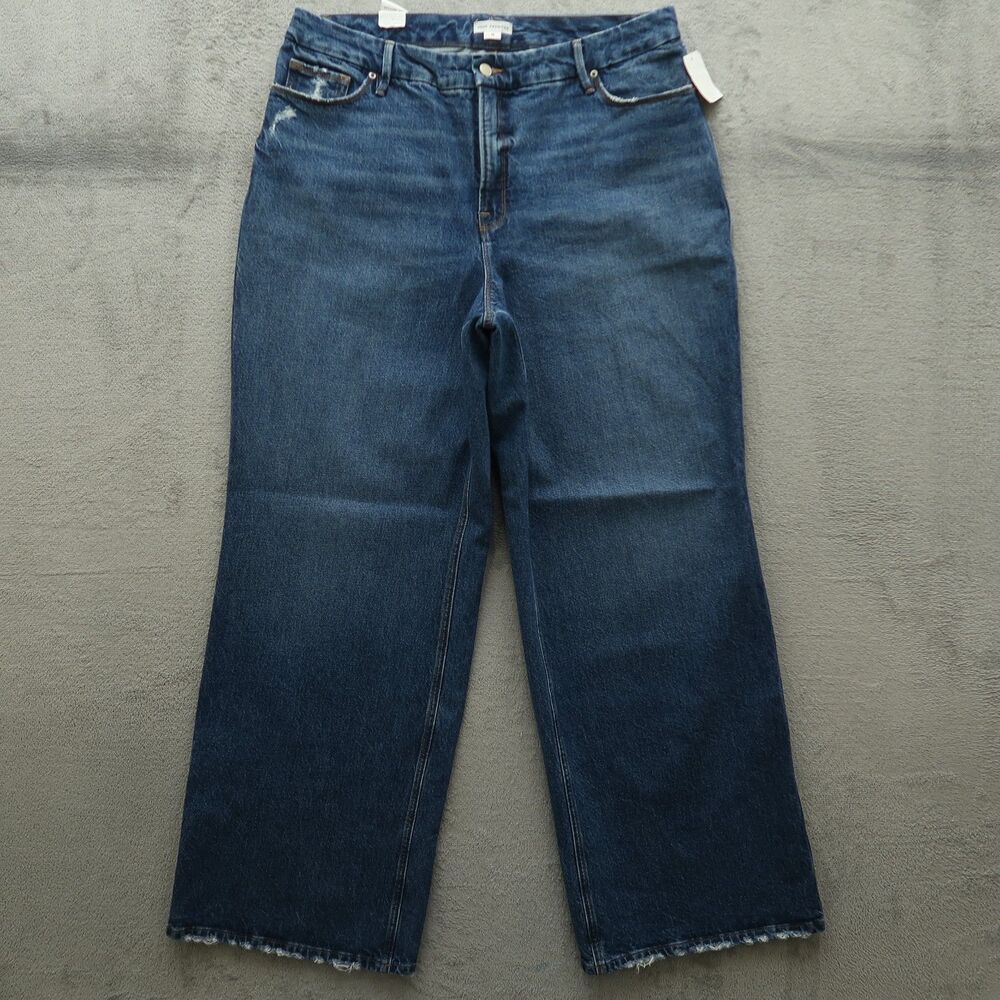 Good American Jeans Juniors 15 Plus High-Rise Wide-Leg 33" Inseam Distressed NWT